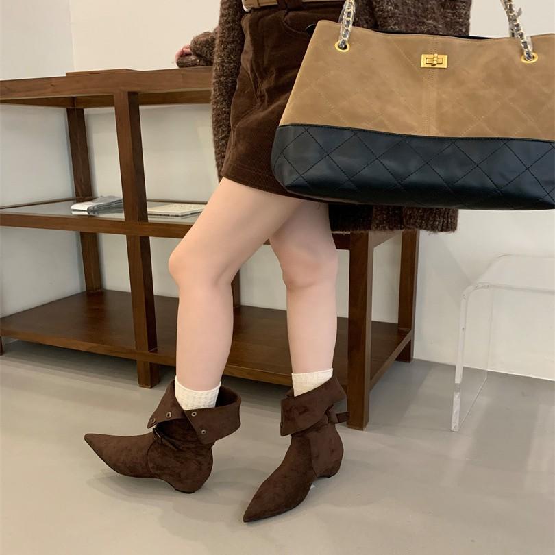 Coarse Heel Vintage Suede Western Cowboy Khaki Boots Women's Boots 2025 Spring and Autumn Single Boots Square Martin Boots