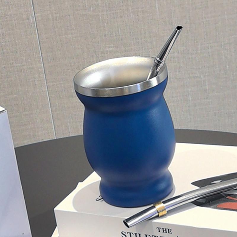 1 Set Yerba Mate Cup 304 Stainless Steel Double Wall 8oz Yerba Mate Gourd Cup With Straw Spoon And Cleaning Brush Teaware Sets