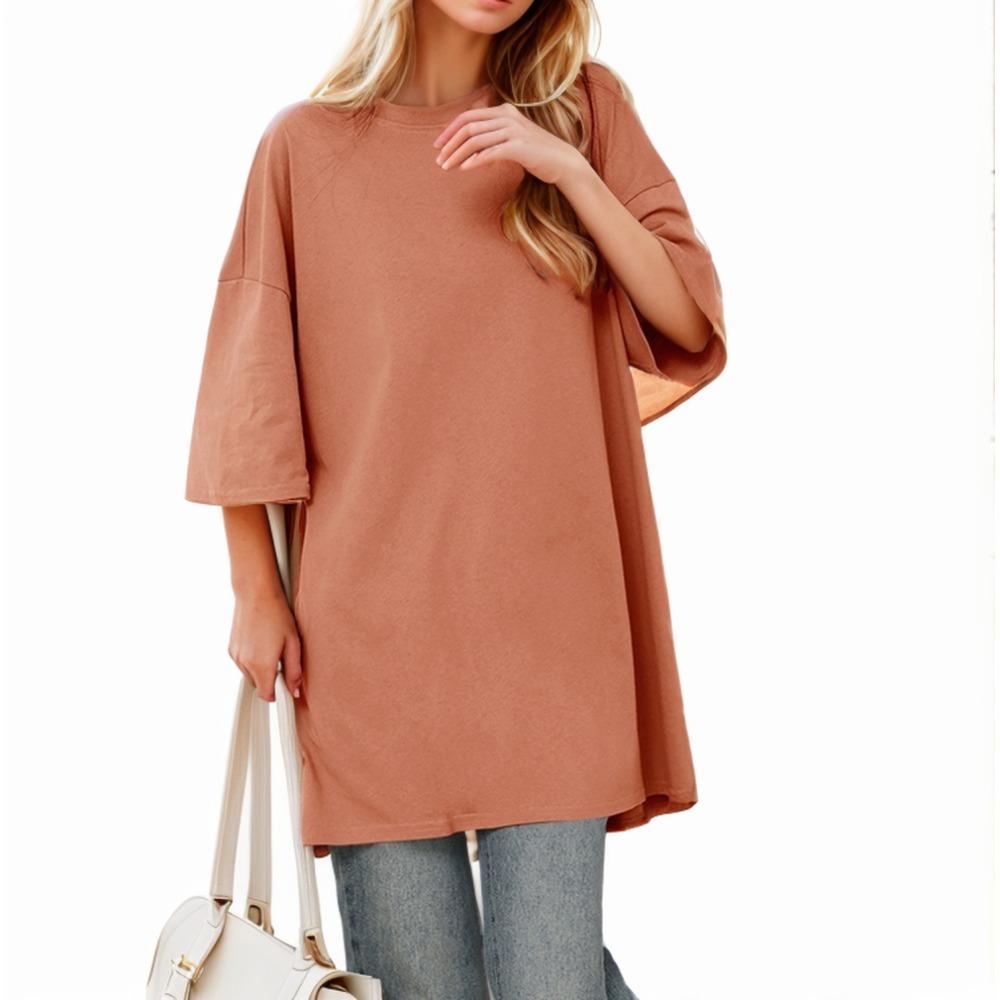 

DIMANAF 2024 новые летние женские футболки повседневная рубашка короткие повседневные базовые свободные топы с большими рукавами «летучая мышь» футболка M