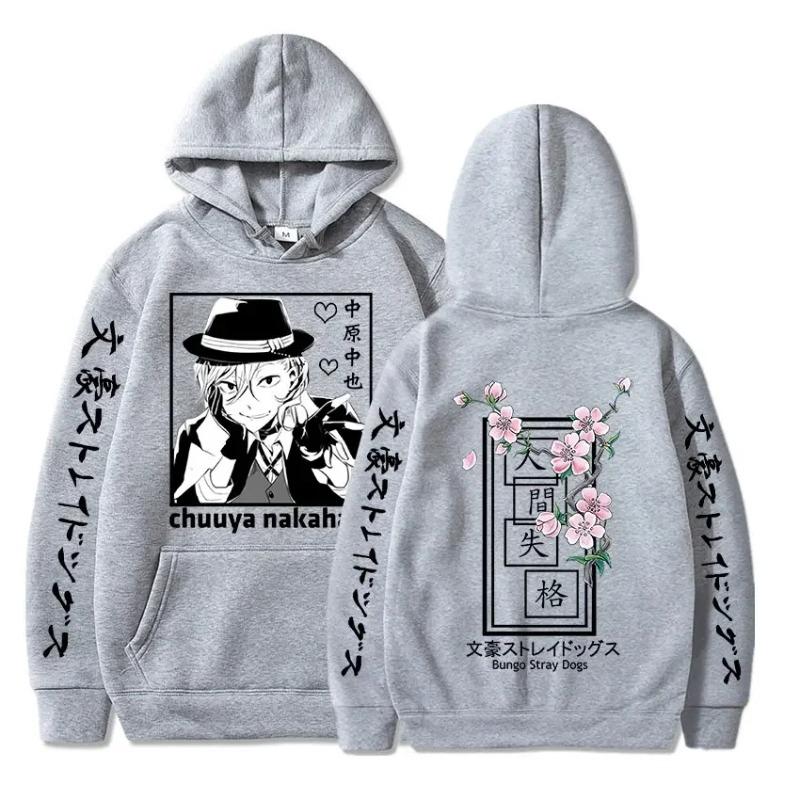 Harajuku Anime Bungo Stray Nakahara Chuuya bosma qalpoqli kuzgi junli katta oʻlchamli qalpoqli Y2k Streetwear kozok
