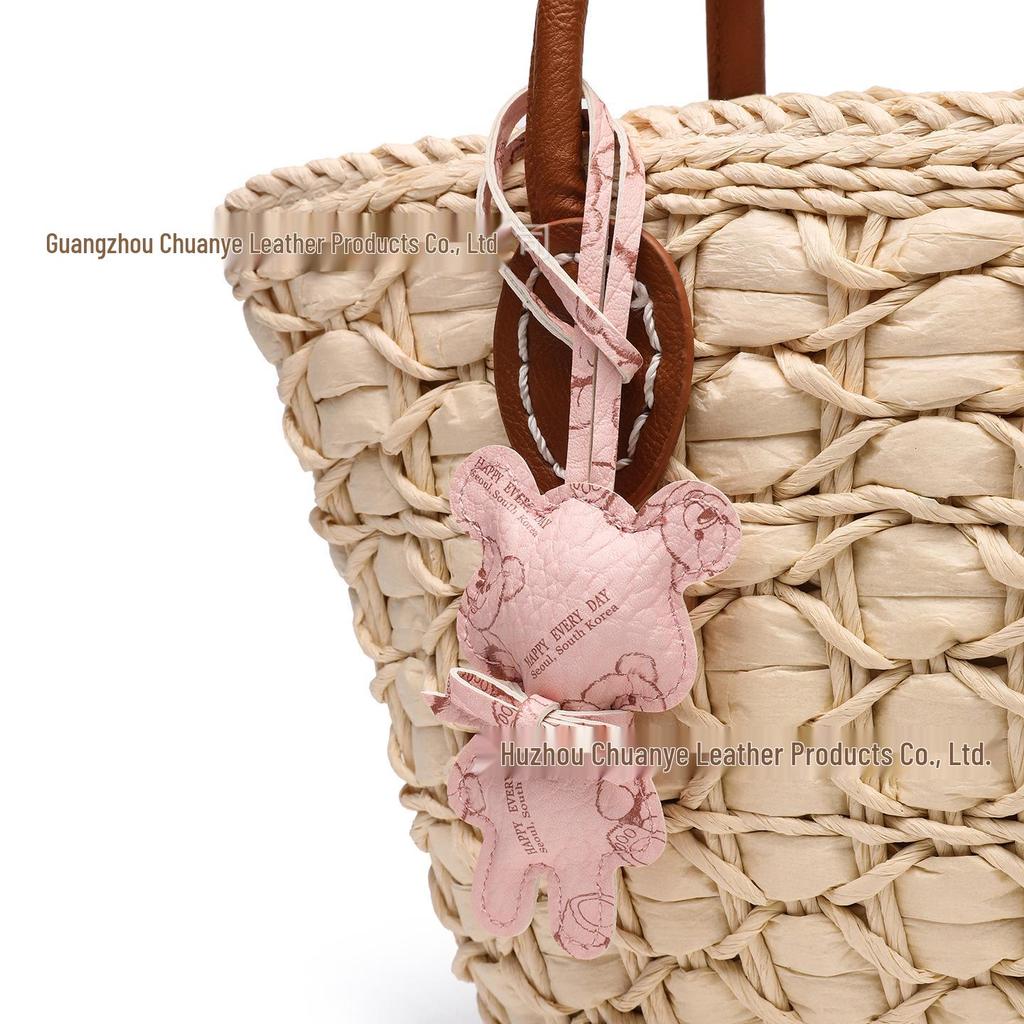 Schlüsselanhänger aus PU-Leder im koreanischen Stil mit 3D-Teddybär - Stilvoller Taschenanhänger