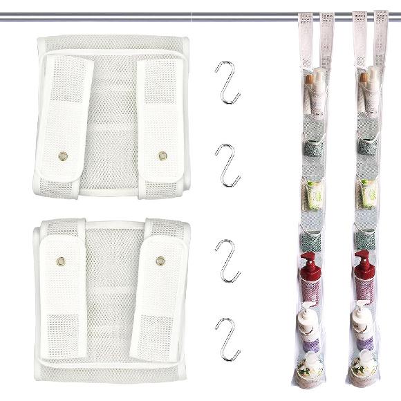 Mesh Shower Caddy Hanging, 7 Pocket Organizer, Premium Polyester, Foldable, Lightweight, Portable, White-1Pack