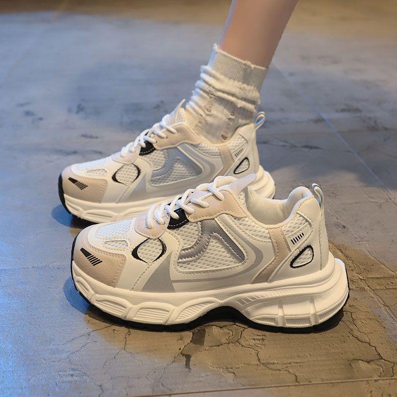 Thick-soled casual sneakers for women's autumn breathable spring and autumn new explosive dad shoes for women versatile running shoes 2025