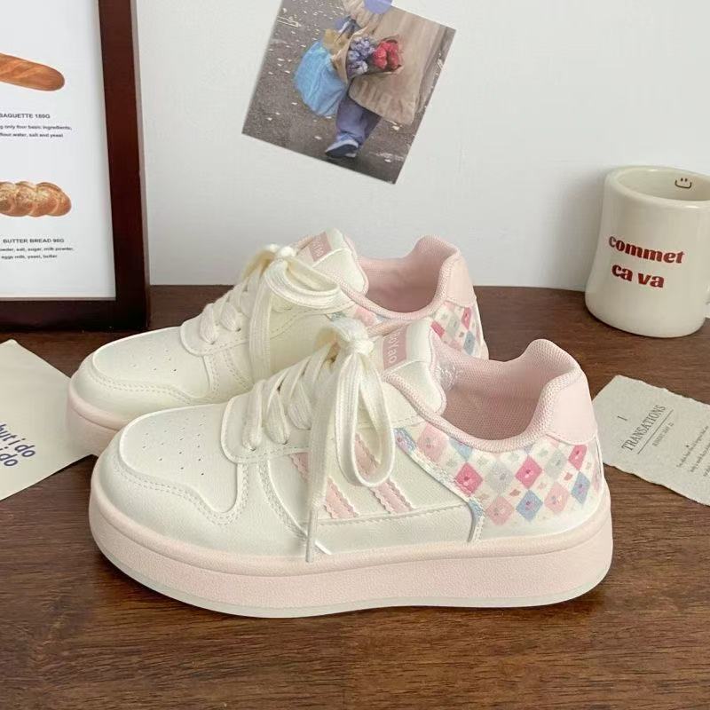 

Versatile niche board shoes women s new autumn thick-soled white shoes breathable soft-soled student sports shoes 40 розовый