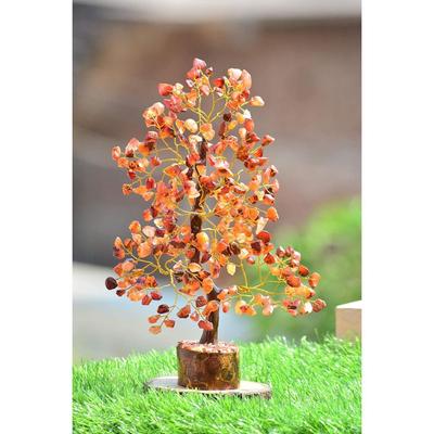 Crystals and Stones, Carnelian Crystal Showpiece for Home Decor Decoration Bonsai Money Tree, Size 10-12 Inches, Orange Golden Wire. 1 Piece
