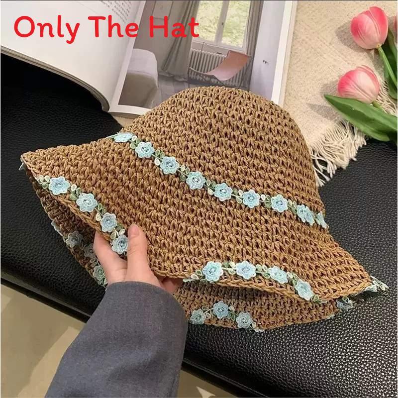 

Summer Straw Hat With Wide Brim And Bow For Beach Vacation Women KhakiBlue