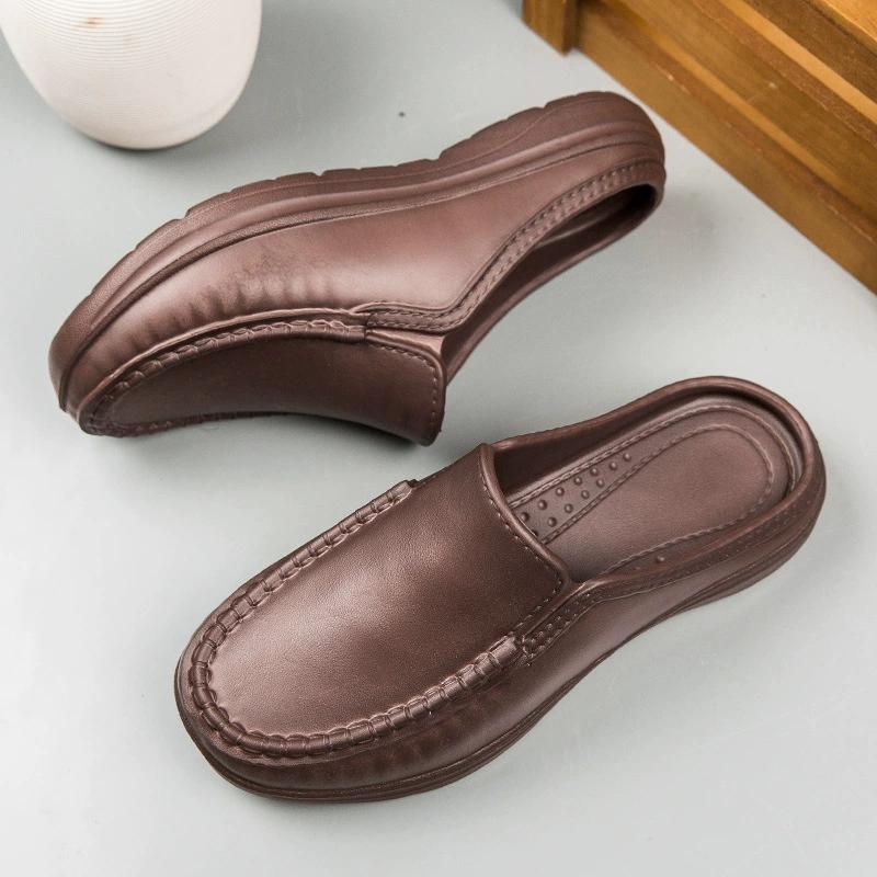 Plus Size Men's Shoes Non Slip Chef Shoes Men's Casual Leather Shoes Baotou Half Slippers Lazy Shoe Slip-on Driving Shoe Outdoor Slippers