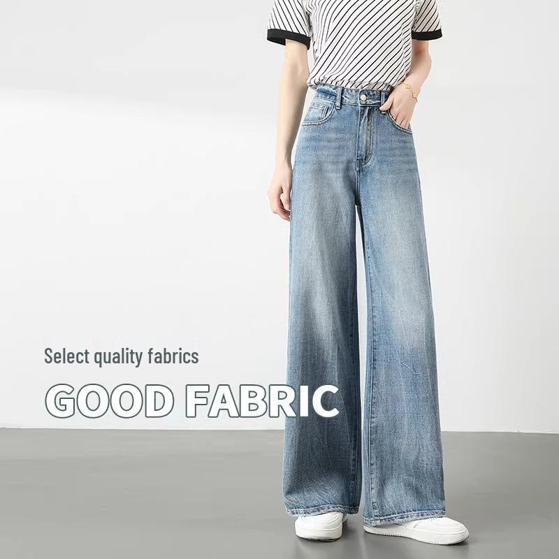 

Женские джинсы широкие штанины светлого цвета 2025: Новый весенний стиль для похудения с высокой талией для фигуры «груша» с прямыми ногами 26 (96-105 lbs)