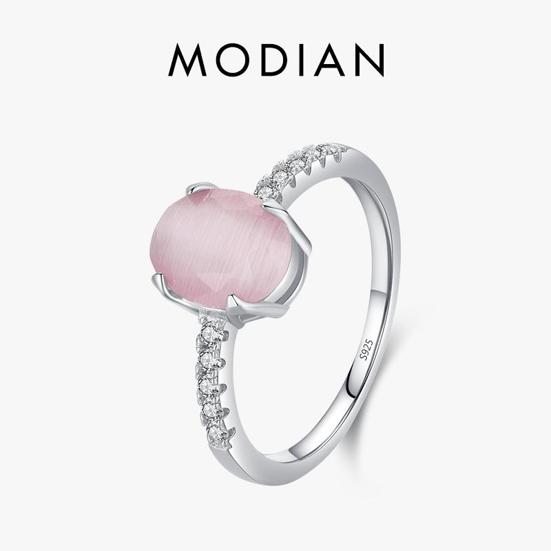 

Genuine 925 Sterling Silver Fashion Romantic Oval Pink Opal Finger Ring For Women Girls Charm Party Fine Jewelry Gifts 5
