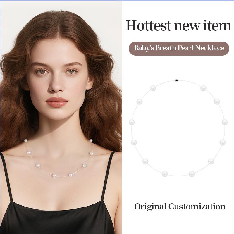 Shorea New Trendy 925 Sterling Silver Choker Necklace Light Luxury DIY Sweater Chain Fishing Line Pearl Charm Necklace for Women
