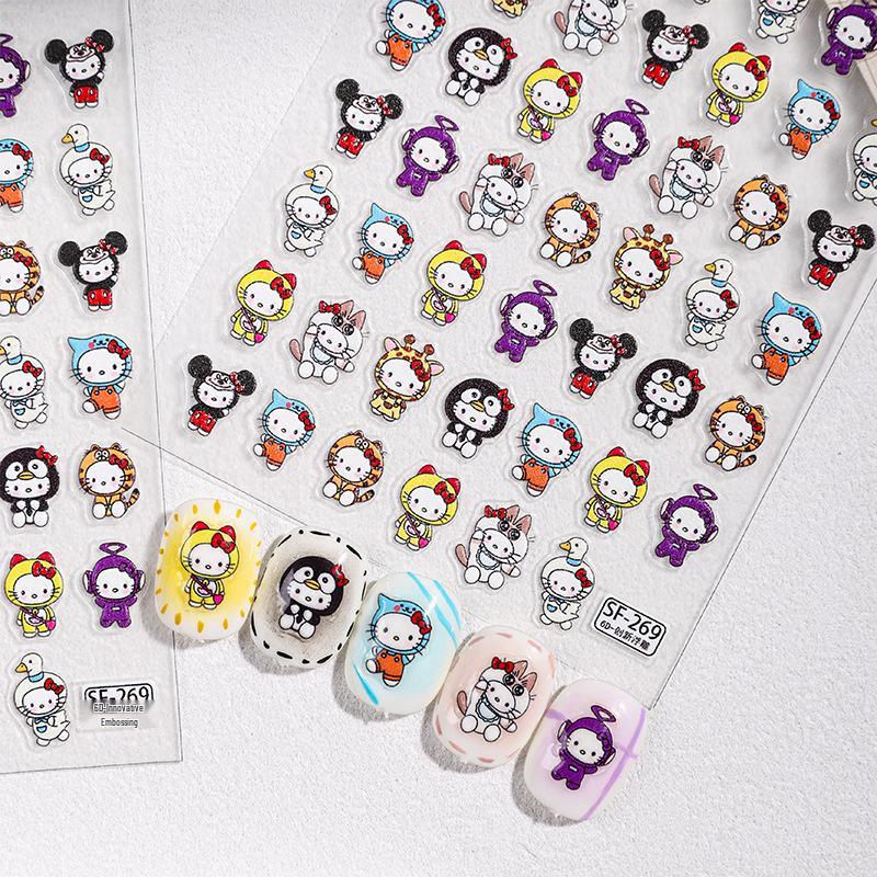 Sky Kitty Cat Costume Nail Art Stickers: 6D Embossed Cartoon Animal Headgear - Cute DIY Decor.