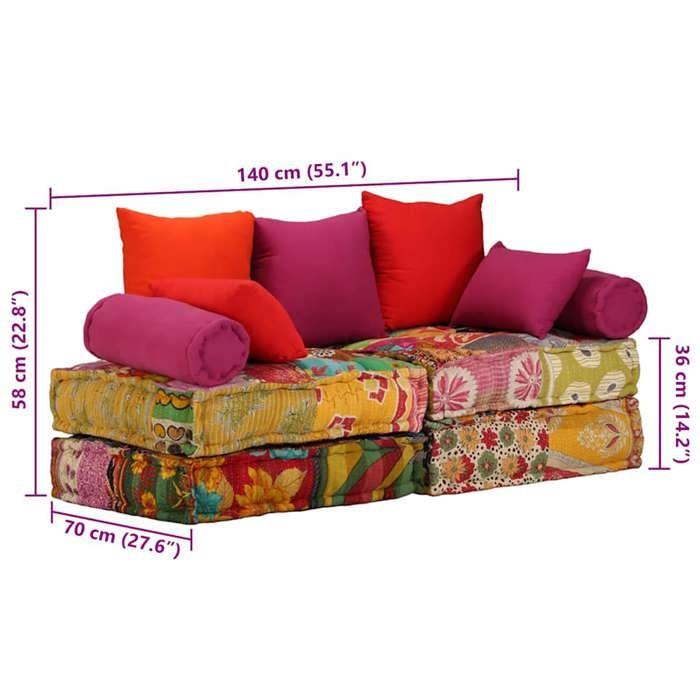 Modular Pouf - vidaXL - Patchwork - Cotton Fabric - 2 Seats - Multicolor