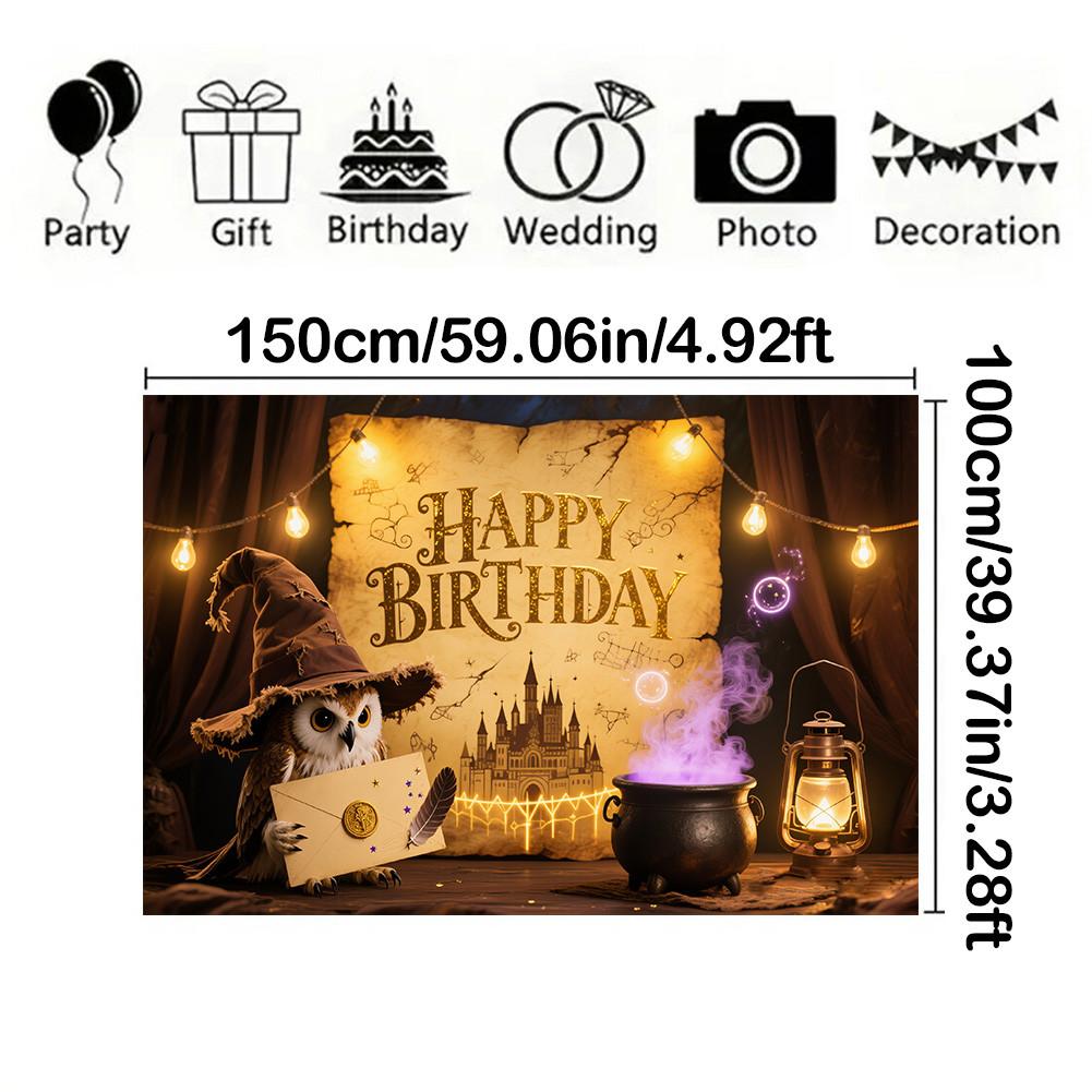 Owl,Magic Potion,Magic Theme-Happy Birthday Backdrop Polyester for Photo Booth,Party Event,Indoor/Outdoor Celebrations,Wall Decor,Home Decor