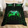 Gamer Game Controller Duvet Cover Set, Neon Hexagonal Gaming Bedding, Soft Quilt Cover Pillowcases for Boys Teens Adults