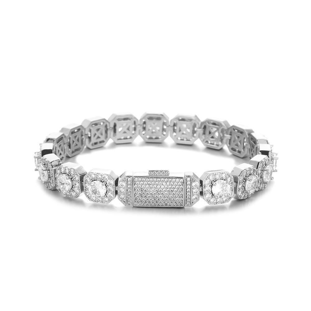 

European and American hip-hop necklace 11mm flip buckle zircon rock sugar chain men s necklace jewelry bracelet 7inch (length about 18cm)