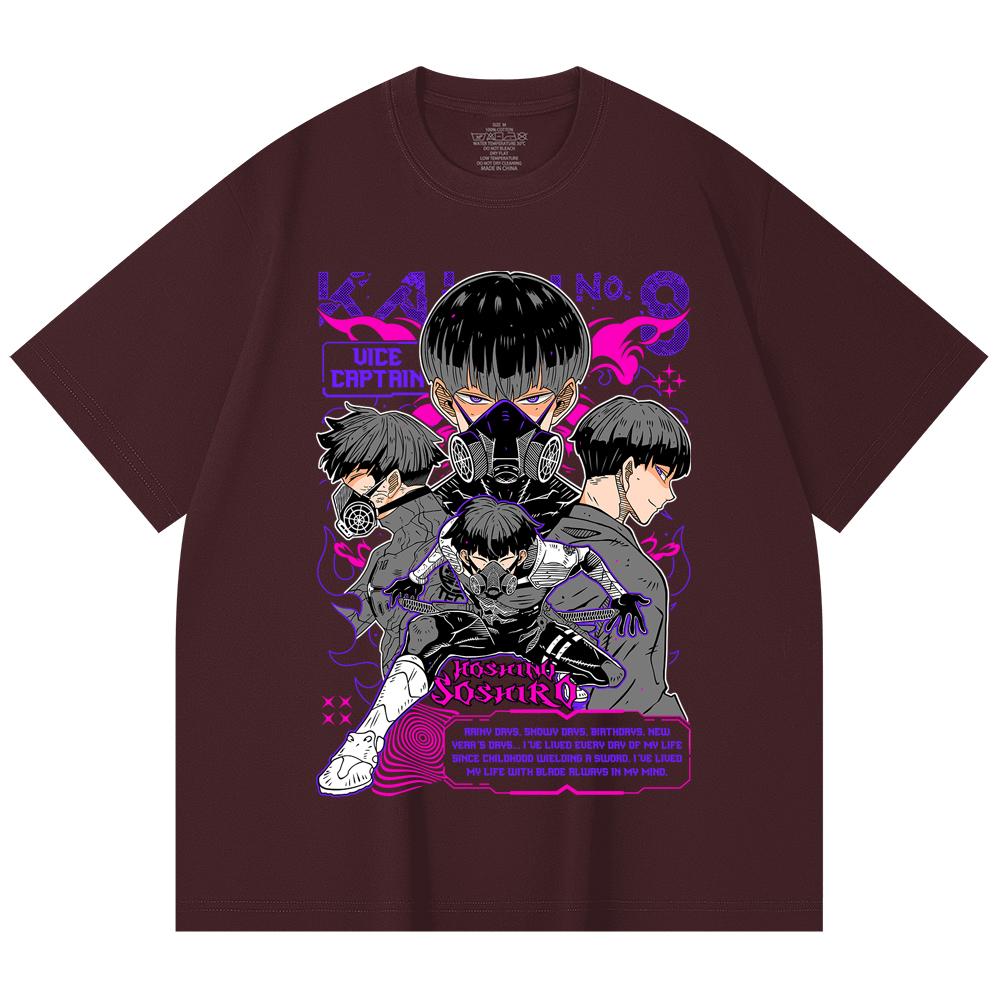 

230 Gsm 100% Cotton Kaiju No 8 V10 Soshiro Print Unisex Heavy Cotton T Shirt 2XL вина червоного кольору