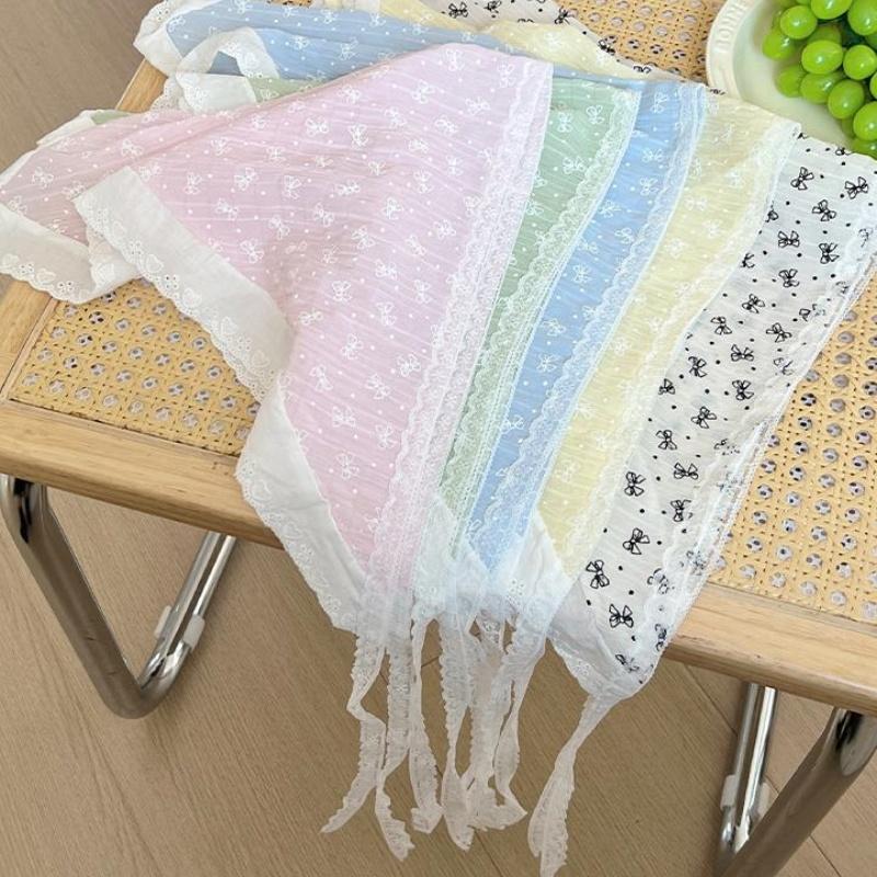 Sweet Flower Triangle Hair Scarf Women Headband Trendy French Pastoral Lace Headwear Girls Scarves Summer Hair Accessories