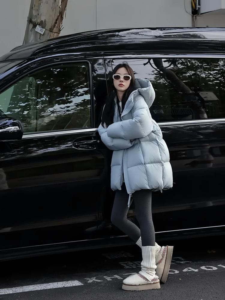 2025 Korean Style Women's Warm Hooded Mid-Length Down Coat