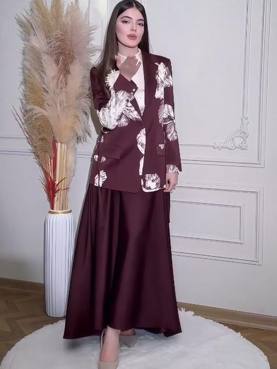 European & American Elegant Fashion Print Jacket + Midi Skirt Set - Autumn 2025 Collection