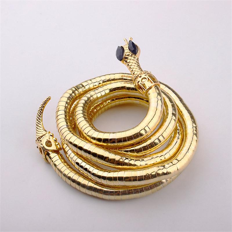 Punk Multi-layer Metal Gold Color Cool Bendy Snake Necklace Bracelet for Women Men Chunky Jewelry GZW