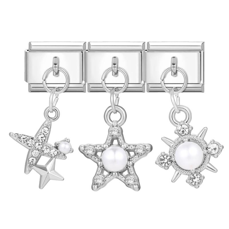 Y2K 3PCS Colorful Crystal Zircon Pendant Moon Star Bow Italian Charm Links Stainless Steel Fit 9mm Bracelet Jewelry DIY Making