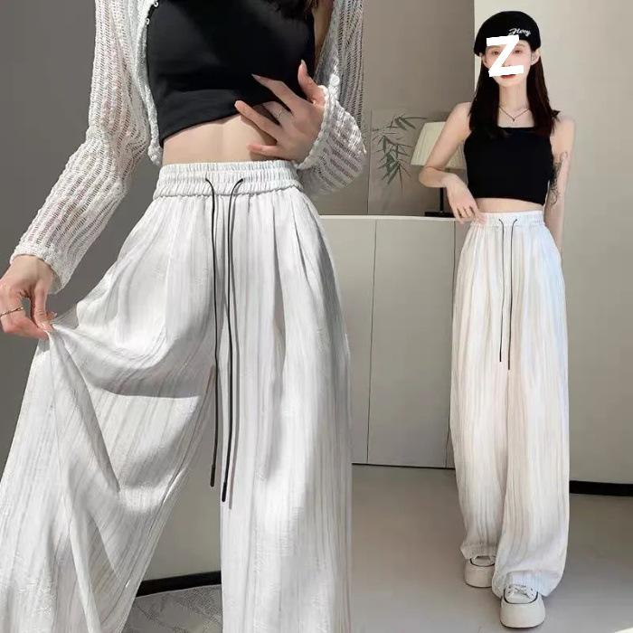 Women s Summer Ice Silk Ink Painting Wide-Leg High-Waisted Floor-Length Pants 2XL белый