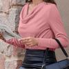 Top da Donna Vestibilità Larga Scollo a V Manica Lunga Camicia Colore Puro Primavera Autunno Blusa Casual Versatile per l'Uso Quotidiano