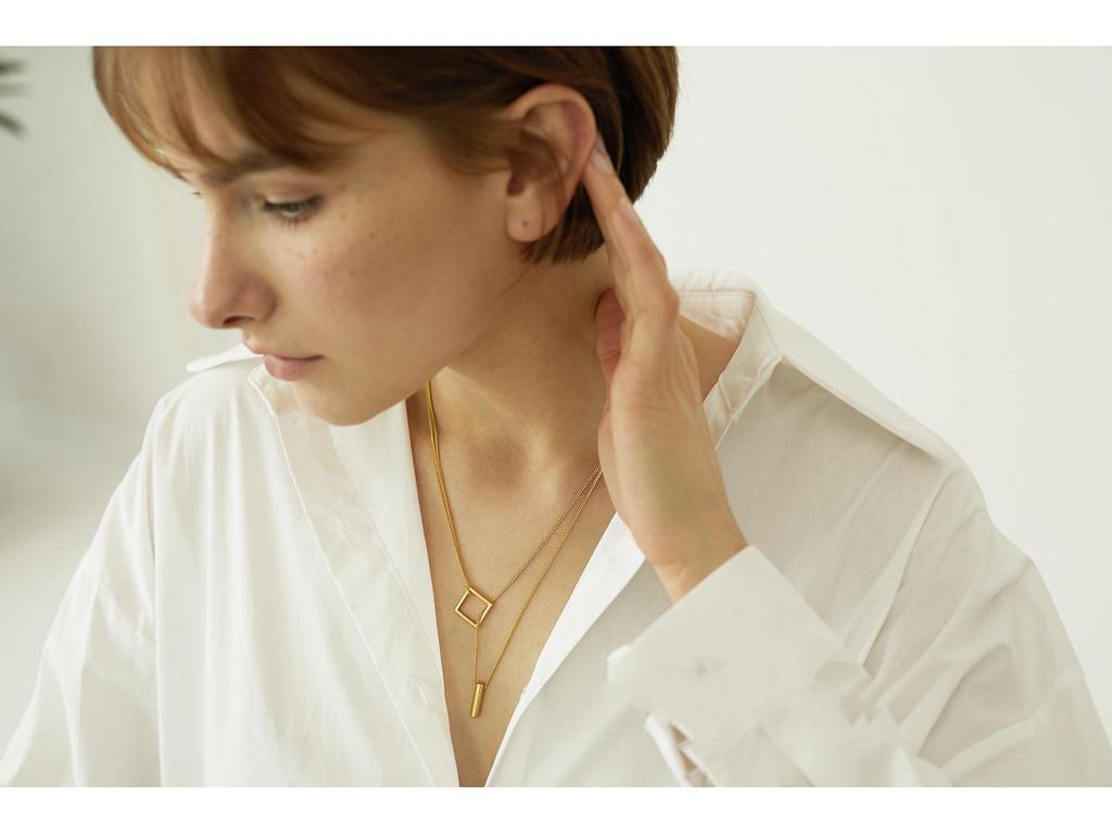 14K Gold Plated Sterling Silver Adjustable Double-Layer Geometric Necklace - European & American Fashion