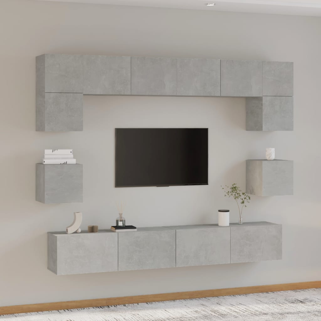 8 piece TV cabinet set concrete grey particleboard