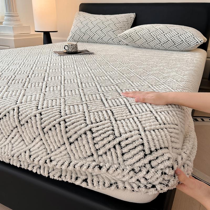 

Bed Sheet with Elastic Band Single/Queen/King Fitted Sheet Mattress Cover Winter Warm Coral Fleece Fitted Bed Sheets for Bed 90x200x25cm светло-серый