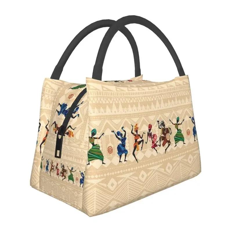 African Elements Pattern Insulated Lunch Bags Women Africa Culture Lunch Container for Outdoor Picnic Storage Meal Food Box