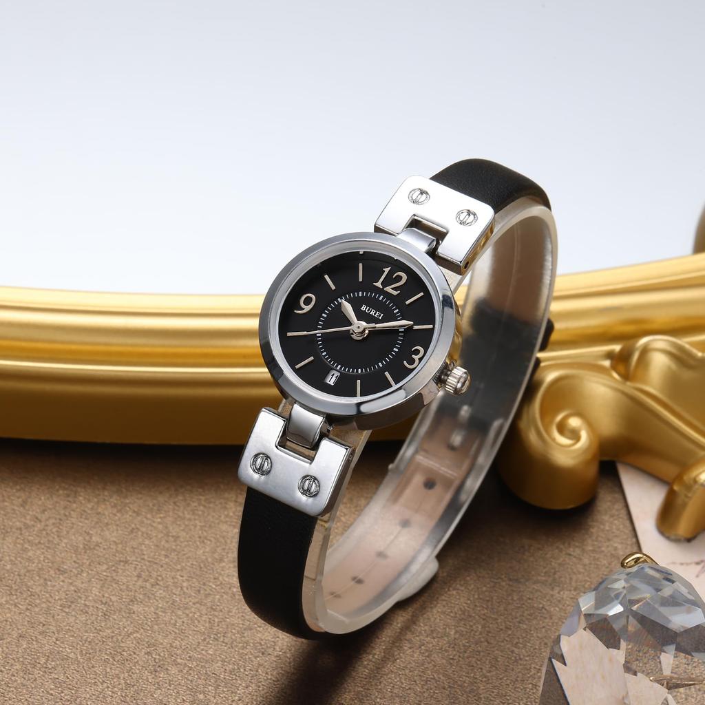 BUREI Women's Watch Analog Quartz Japanese Battery Waterproof Lightweight Slim Cute Fashion Simple Black Leather Belt Commute Business Casual Mother