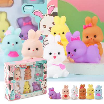 Cartoon Vinyl Hase Tier Quetschen und Rufen Weichplastik Wasserspielzeug Baby Badespielzeug 6 Stück