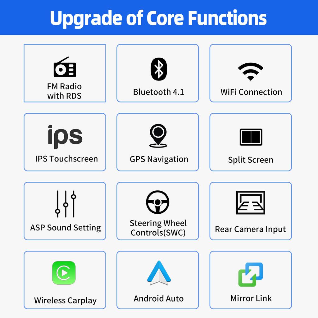 9Inch 2 DIN Car Stereo Radio Wirless Carplay Android Auto Car Stereo Bluetooth 64G GPS Navigation RDS WiFi USB FM DAB+CAM