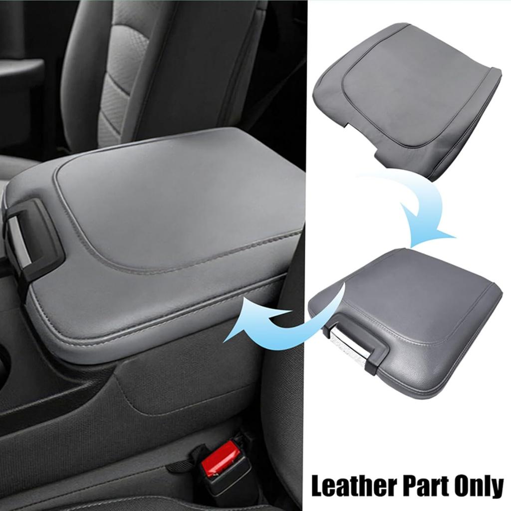 NLQR Leather Center Console Cover Armrest Jump Seat Cover Gray Compatible With Dodge Ram 2013 2014 2015 2016 2017 2018