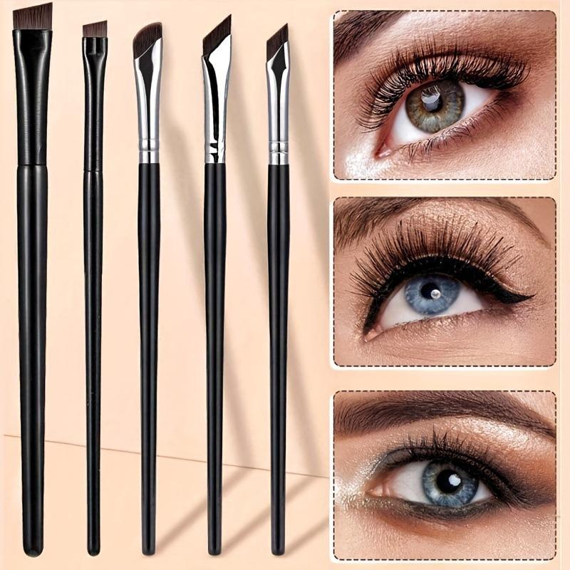 5pcs/set Precision Eye Makeup Brush Set Scythe & Angled Eyeliner, Eyebrow Brushes With Long Handle Makeup Brush Kit