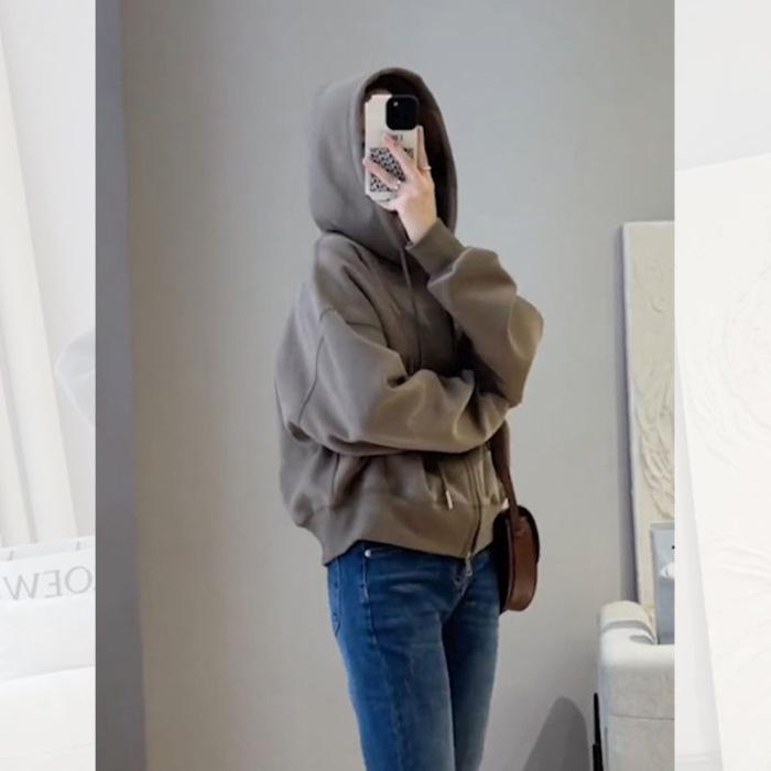 

Women s Petite Velvet-Lined Hooded Zip-Up Cardigan for Fall/Winter 2023 2XL