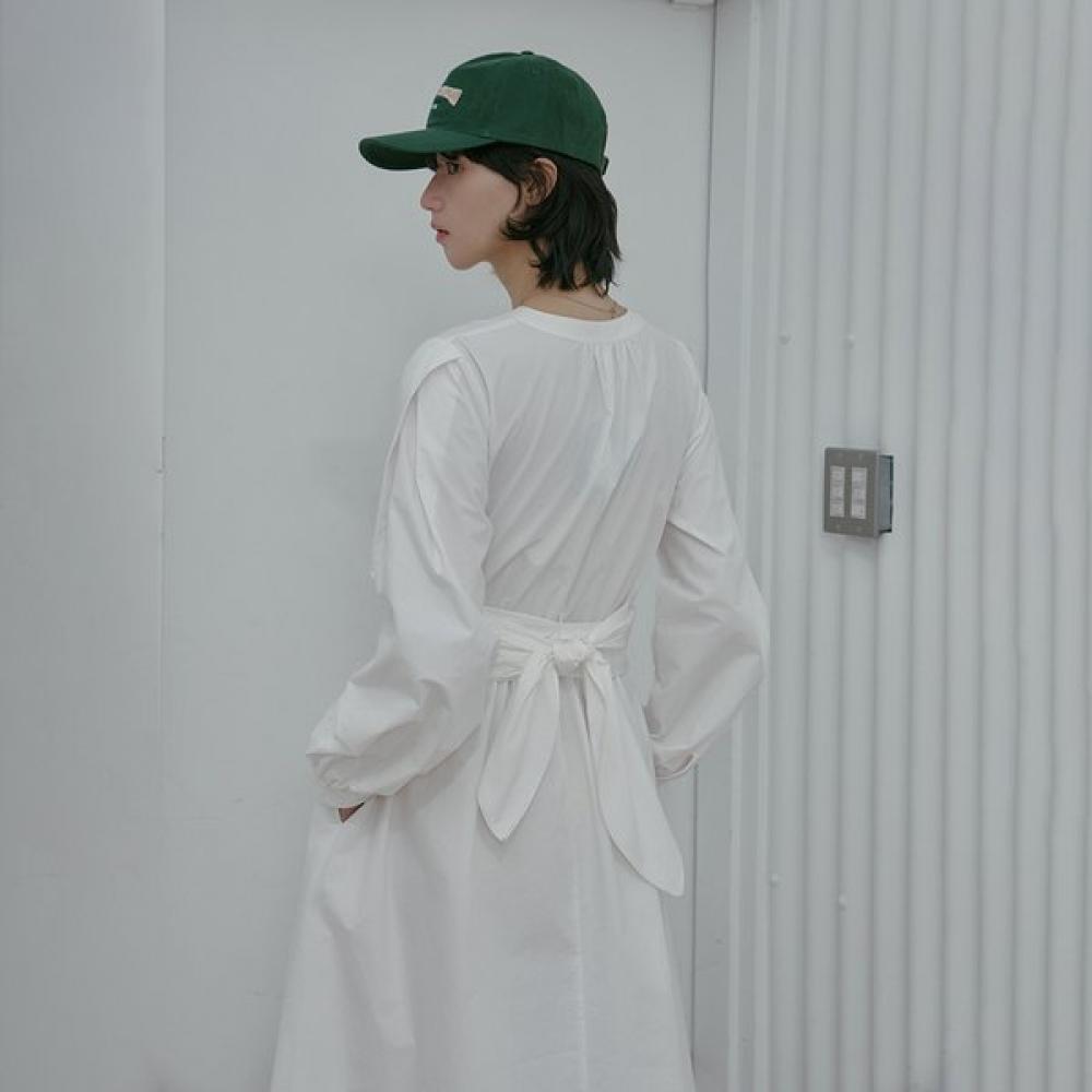 Lap Henley Neck Waist Tie Long Dress As1wo262
