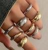 European & American Metal Texture Ring Set: Smooth, Exaggerated Geometric Open Rings for Women