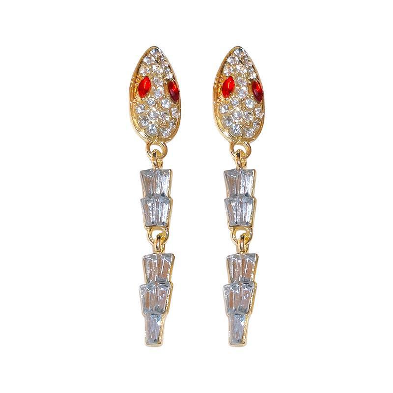 "Vintage Silver Needle Diamond Snake Earrings for Women – Light Luxury, High-End Style"