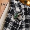 Alloy Lapel Pin Bling Rhinestone Acorn Brooch, Green Leaf Decorative Embellished Brooch for Suits Coats Bags, Jewelry Accessory Men Women
