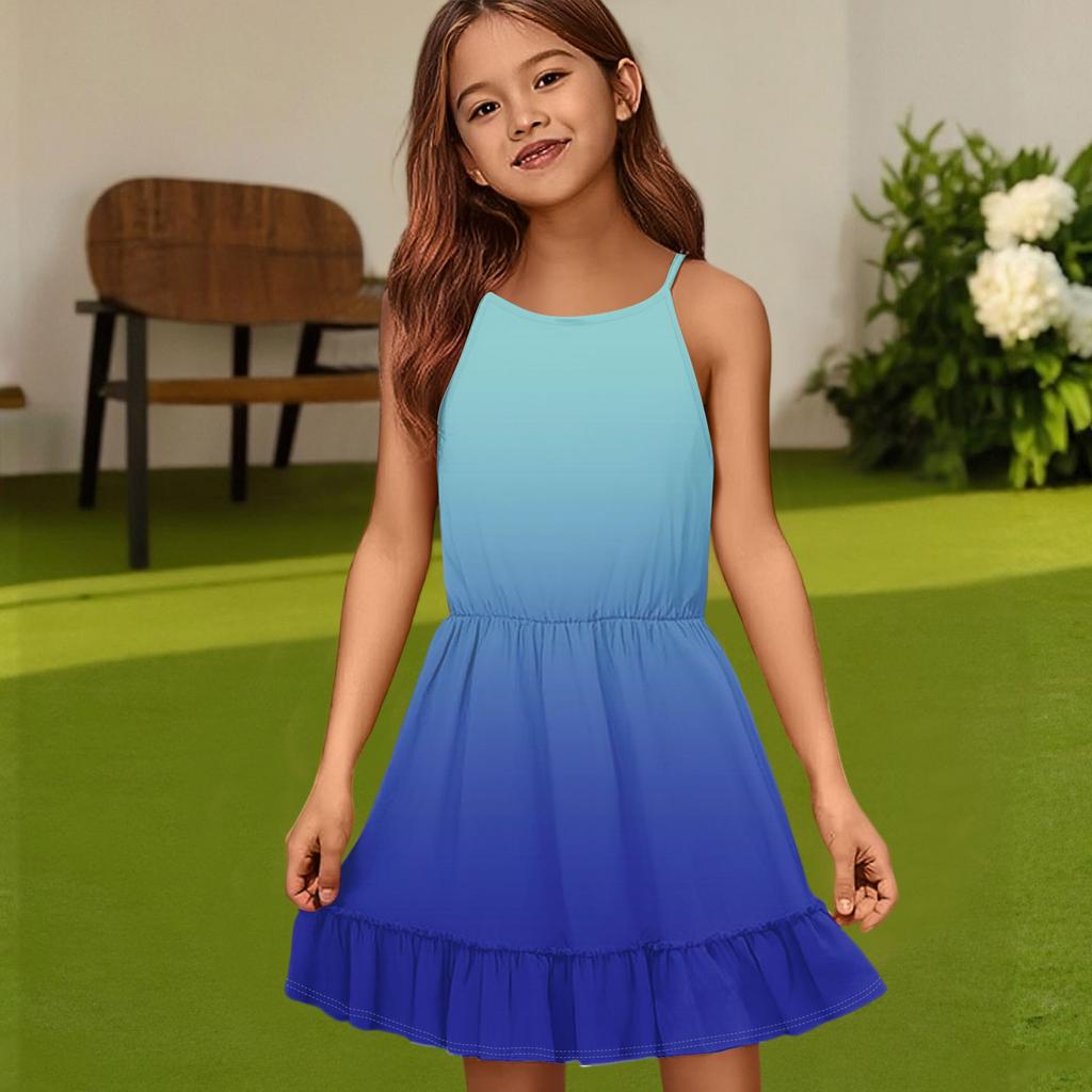 Children's Summer Casual Fashion Round Neck Solid Color Sleeveless Dress
