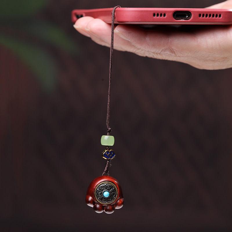 Red and Green Sandalwood Cat Paw Keychain Pendant