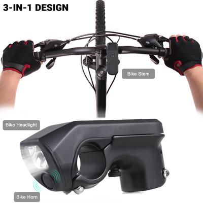 31.8mm Bike Stem 3-in-1 USB Rechargeable Bicycle Handlebar Stem with LED Headlight and Electronic