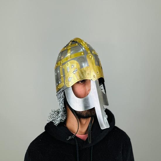 Viking Medieval Chainmail Helmet Steel and Brass Helmet Knight Chainmail Hand Forged LARP  Best Gift