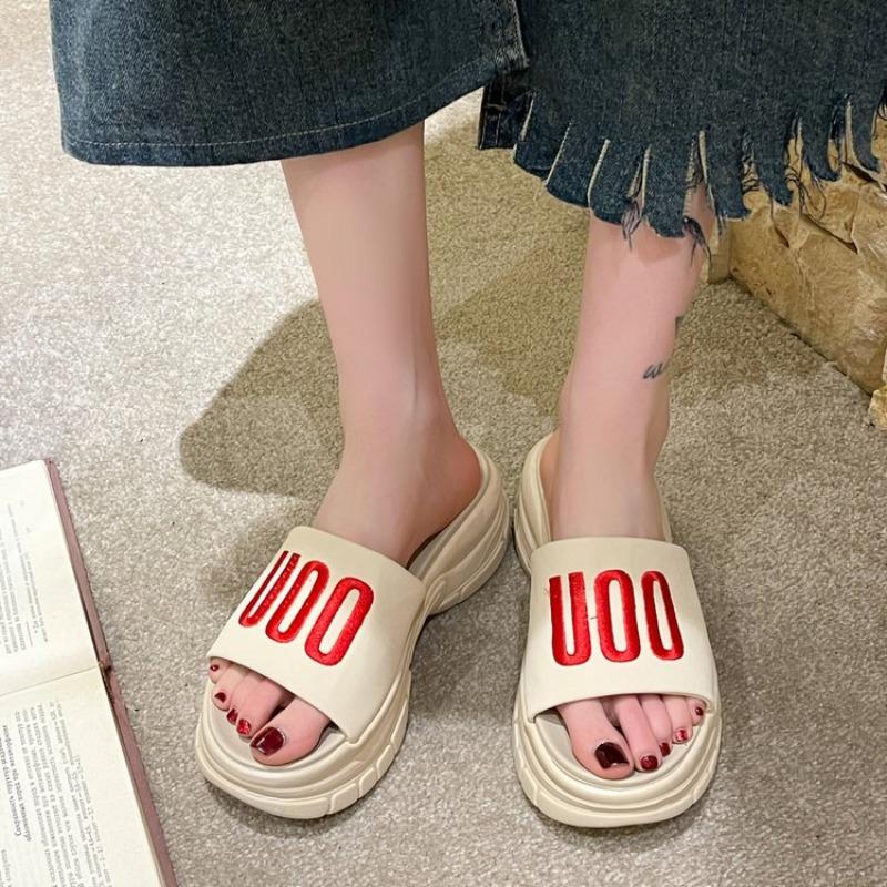 

One-word drag summer wear new thick-soled letter embroidered cool slippers casual height-increasing sports beach women s shoes 40 хаки