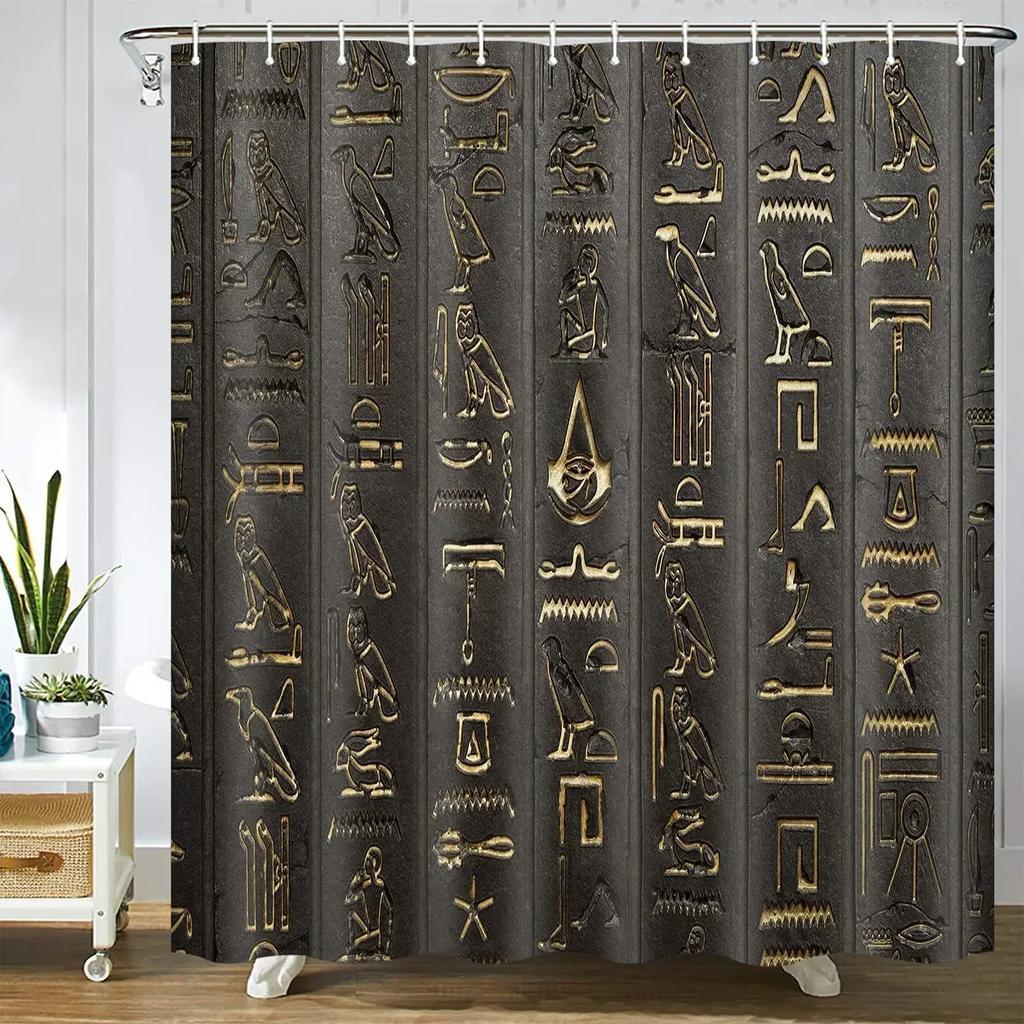 Shower Curtain Hieroglyphics Alphabet Symbols Cool Egypt Letters Drawing Bathroom Polyester Fabric Bath Curtain