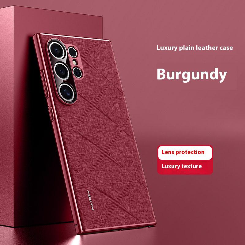 Luxury Plating Genuine Leather Phone Case for Samsung Galaxy S24 Ultra S24 Plus Metal Camera Lens Ultrathin Protection Cover