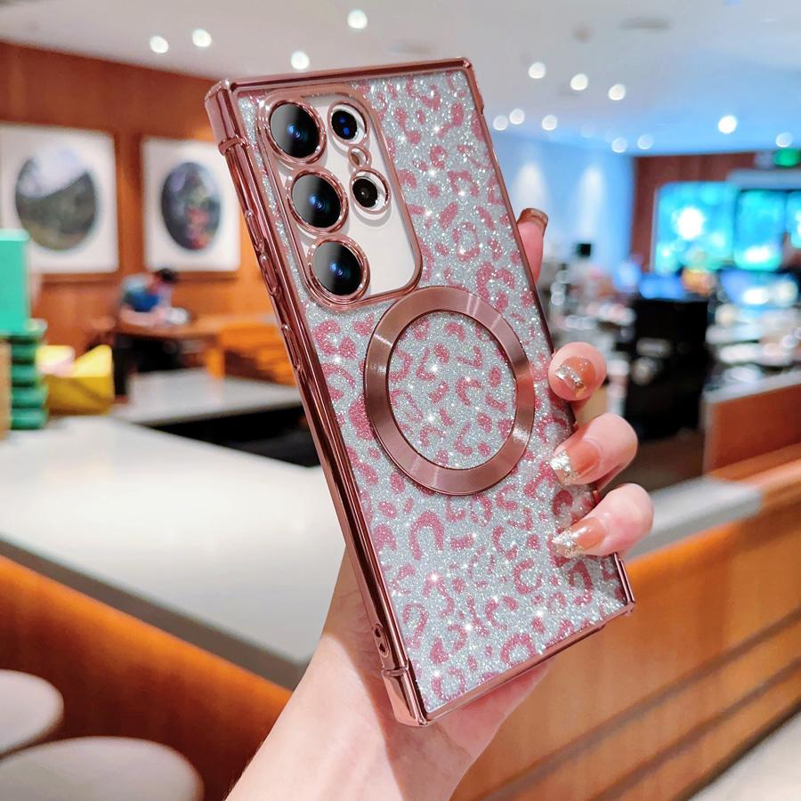 

Чехол для телефона Magsafe с магнитной зарядкой и блестящим леопардовым узором, гальванический мягкий чехол для Samsung Galaxy S23 S22 S21 S20 Plus Ultra Samsung S22 Plus