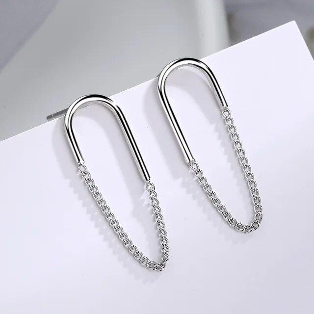 Long Silver Plated Tassel Link Chains Drop Earrings For Women Wedding Fashion 2023 New IN Jewelry Gift Pendientes Retro Mujer